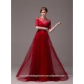 Alibaba elegante lange neue Designer kurze Hülse rote Farbe Tulle Strand Abendkleider oder Brautjungfer Kleid LE27